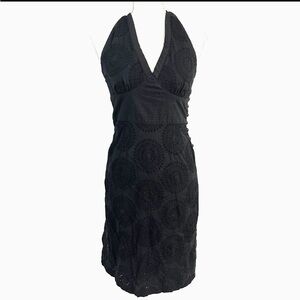 Plenty Tracy Reese Dress Womens 6 Black Cutout Back Eyelet Pattern Linen Blend